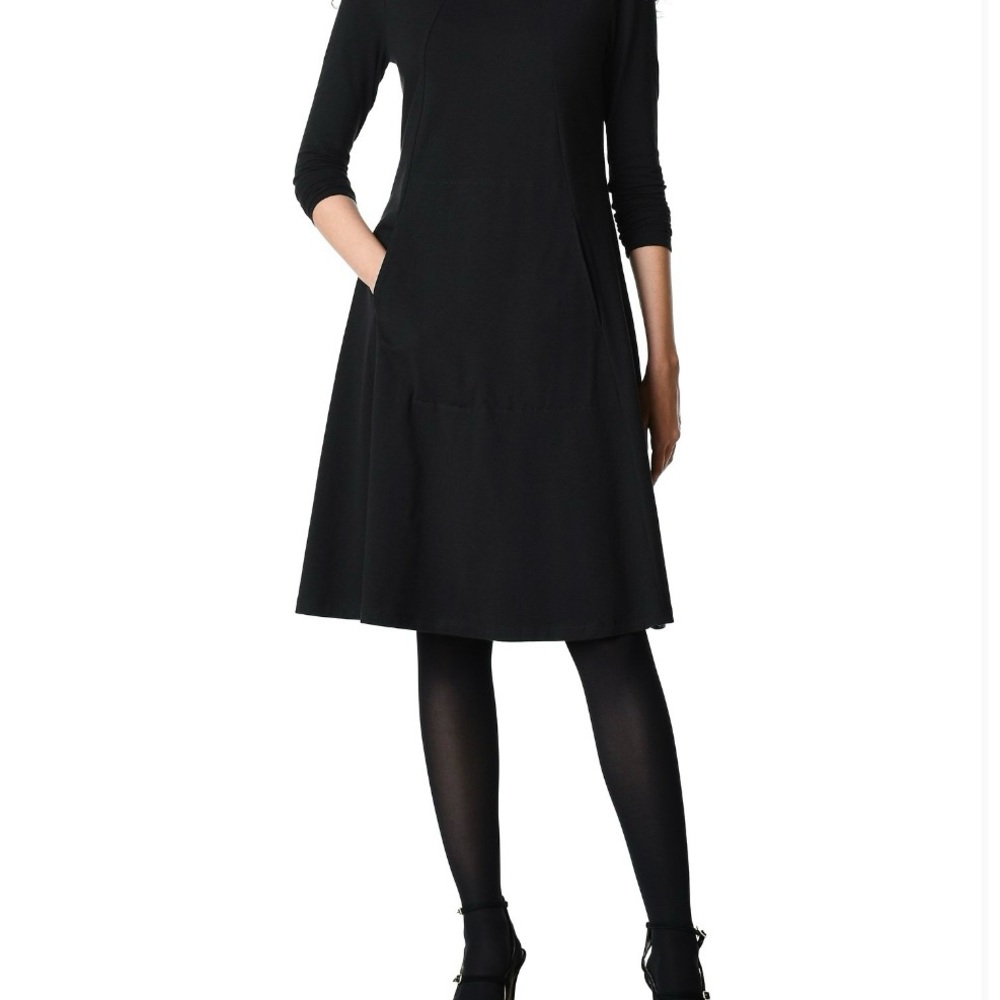 Black A-Line Dress with Cuffed 3/4 Sleeves